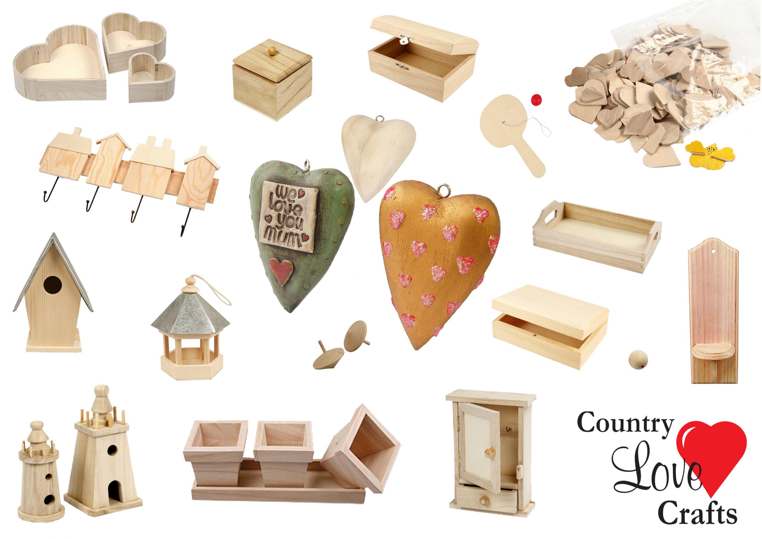 Cheap Craft Wood
 Country Love Crafts NEW Wood Shapes Unpainted Craft Blanks