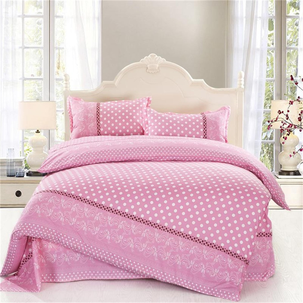 Cheap Girl Bedroom Sets
 4PCS twin full size white polka dot forter sets pink