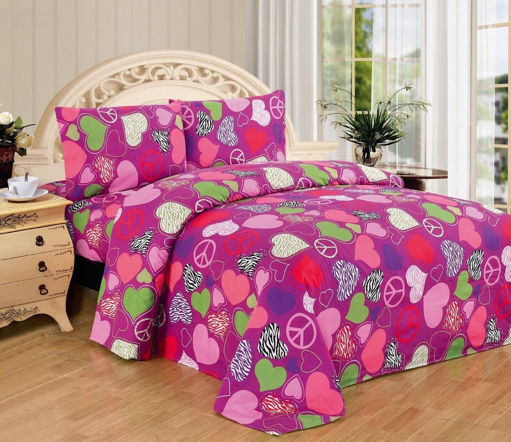 Cheap Girl Bedroom Sets
 Cheap Sheet Set Twin Size 3 Piece Pink Purple Zebra Hearts