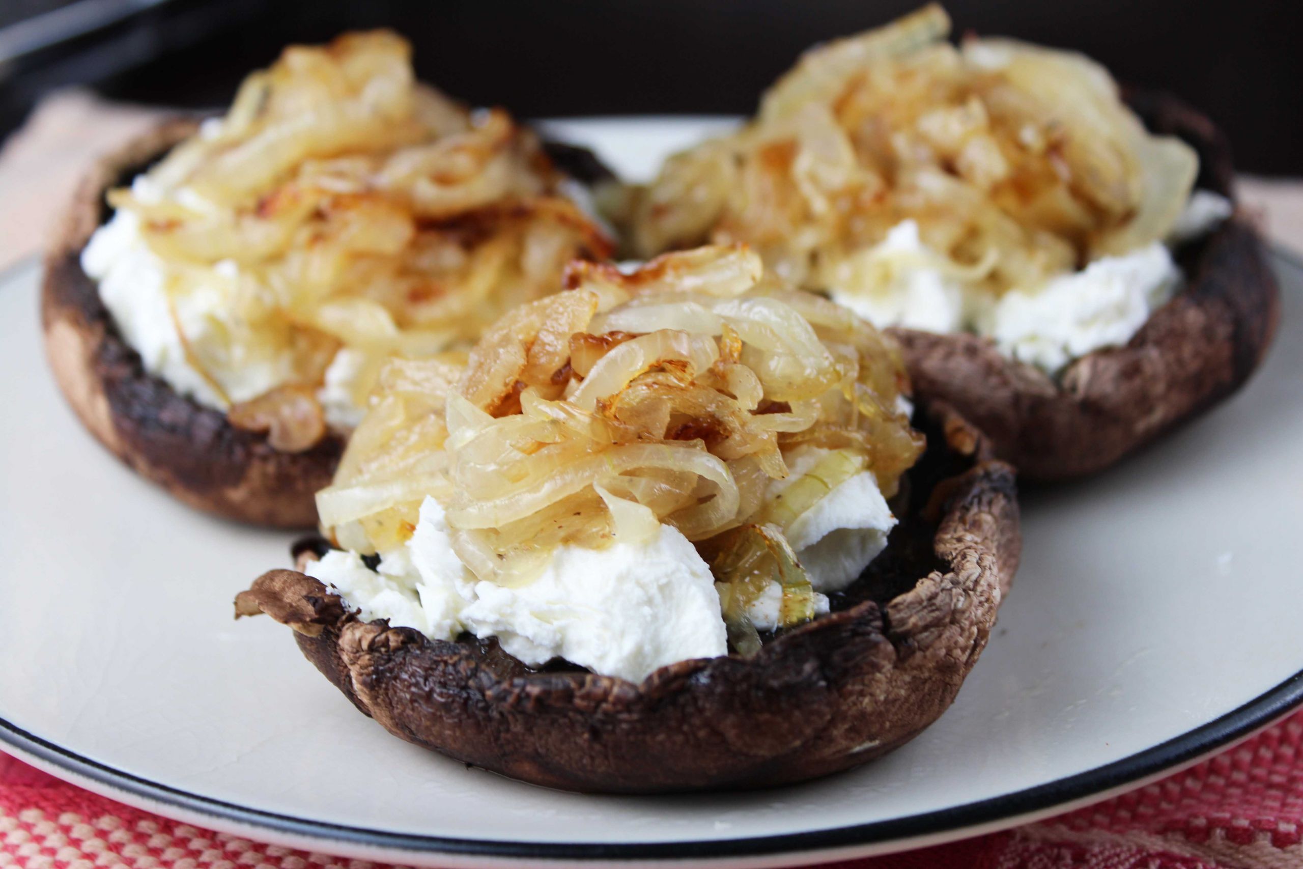 Cheese Stuffed Portabella Mushrooms
 Portabella Mushrooms w Goat Cheese and Caramelized ions