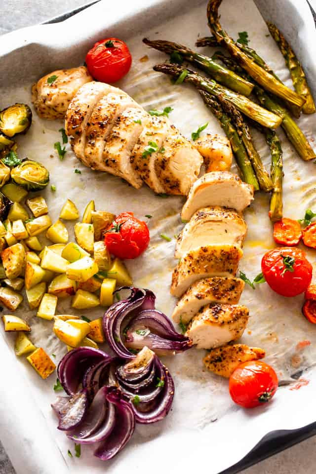 Chicken Breast Sheet Pan Dinner
 Sheet Pan Garlic Herb Chicken Breasts with Potatoes & Veggies