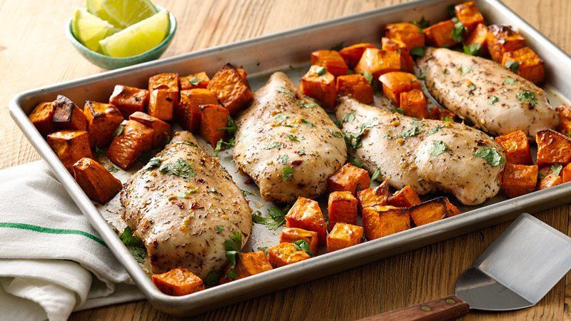 Chicken Breast Sheet Pan Dinner
 Jerk Chicken with Sweet Potatoes Sheet Pan Dinner recipe