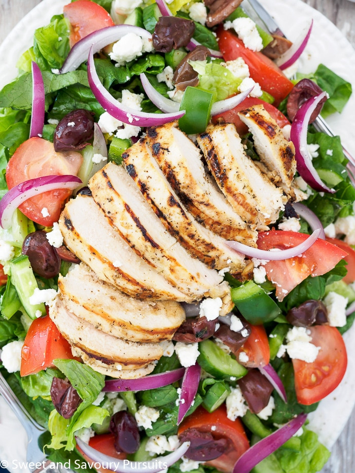 Chicken Greek Salad
 Greek Salad with Grilled Chicken – Sweet and Savoury Pursuits