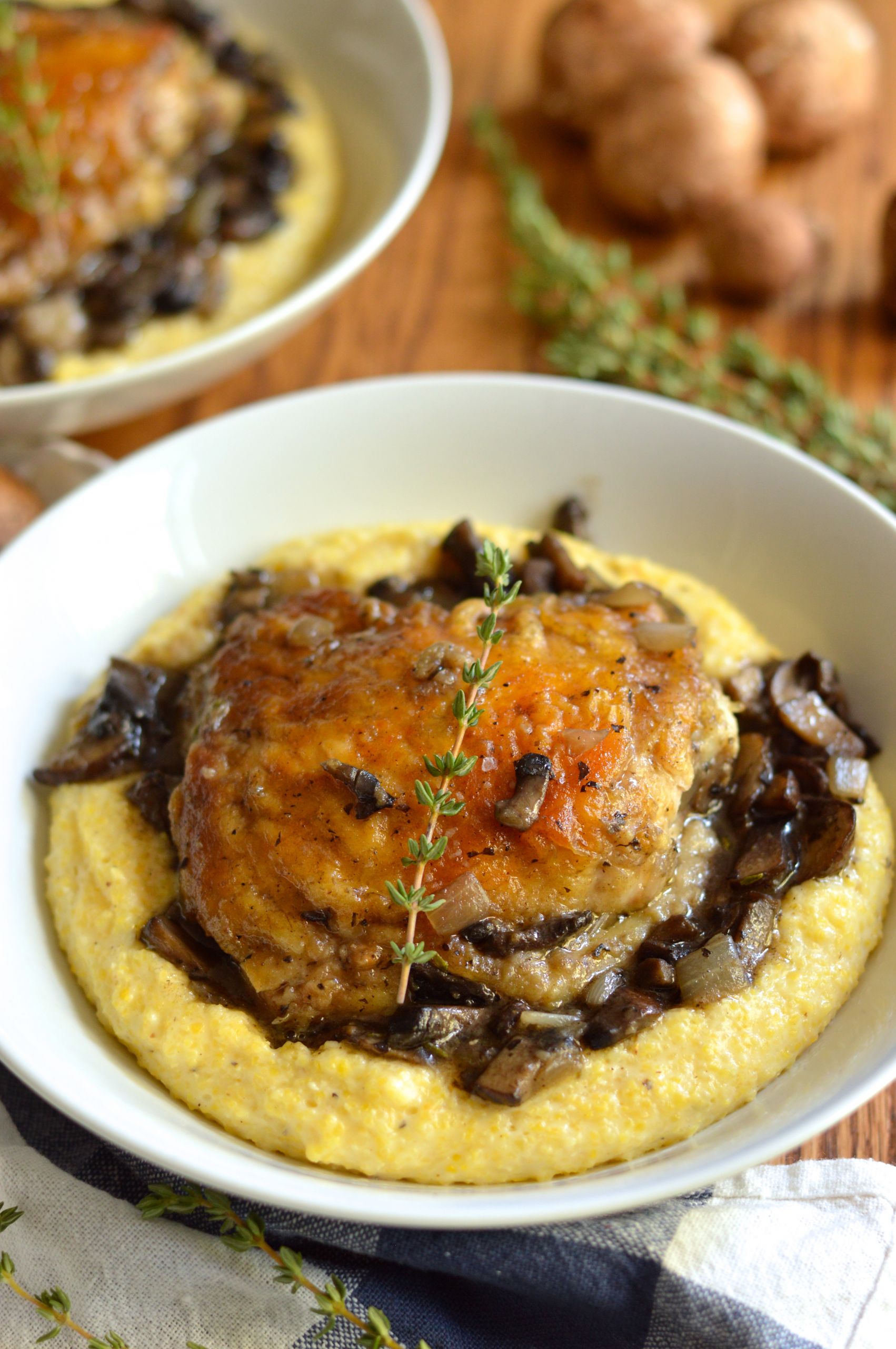 Chicken Thighs Mushroom
 Braised Chicken Thighs with Mushrooms and Creamy Polenta