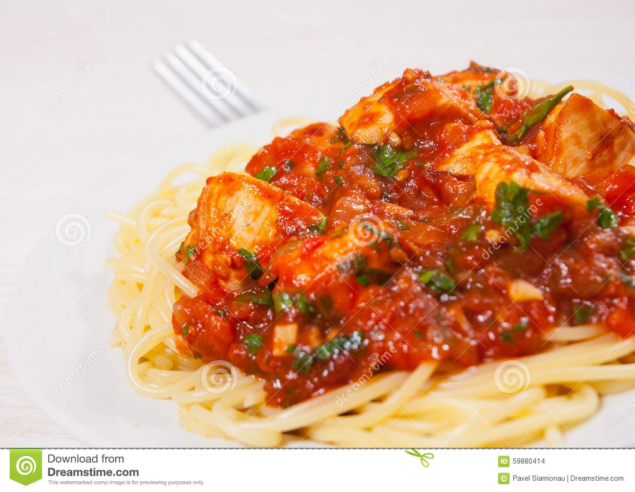 Chicken With Spaghetti Sauce
 Chicken Breast In Tomato Sauce With Spaghetti Stock