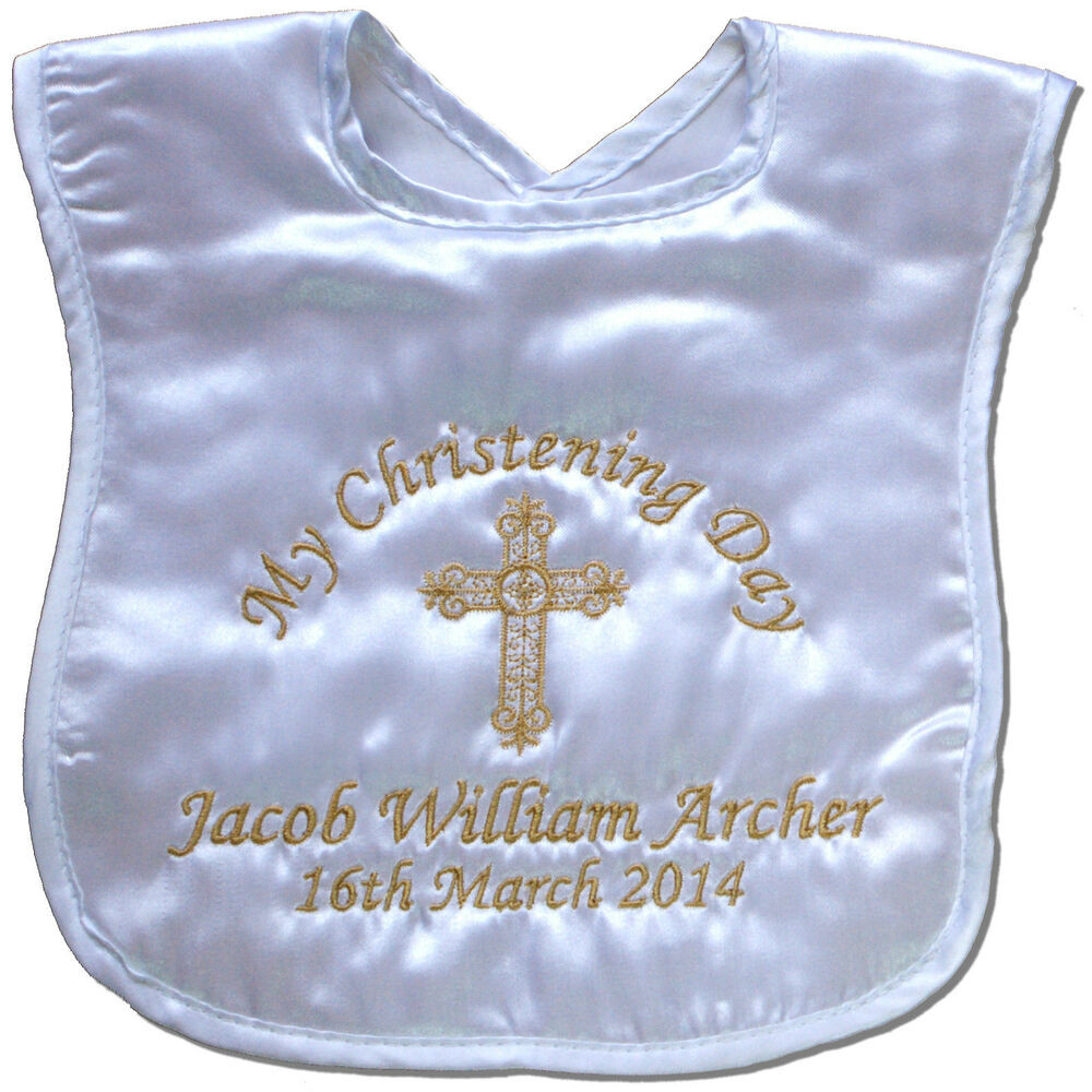 Child Baptism Gift
 Personalised Christening Baptism Bib Baby Boy Girl Naming