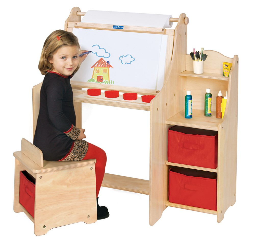 Child Desk With Storage
 Artistic Kids Activity Desk w Stool Storage Bins Paper Roll