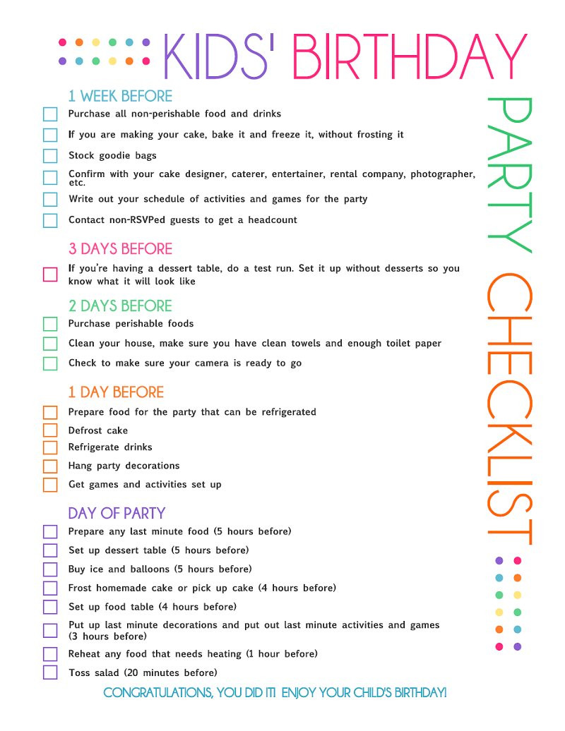 Children Birthday Party Planning
 FREE Printable Kids Party Planning Checklist