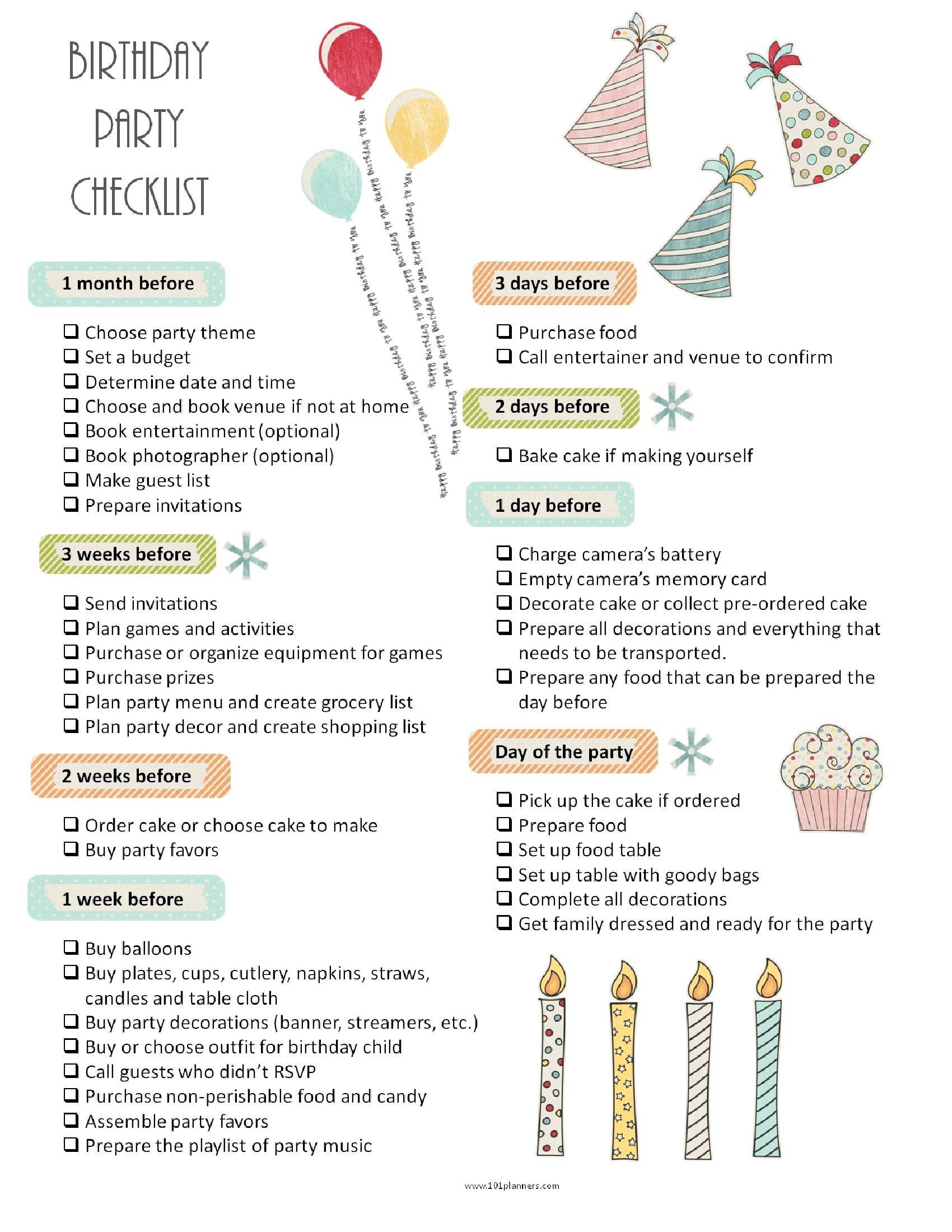 Children Birthday Party Planning
 26 Life easing Birthday Party Checklists