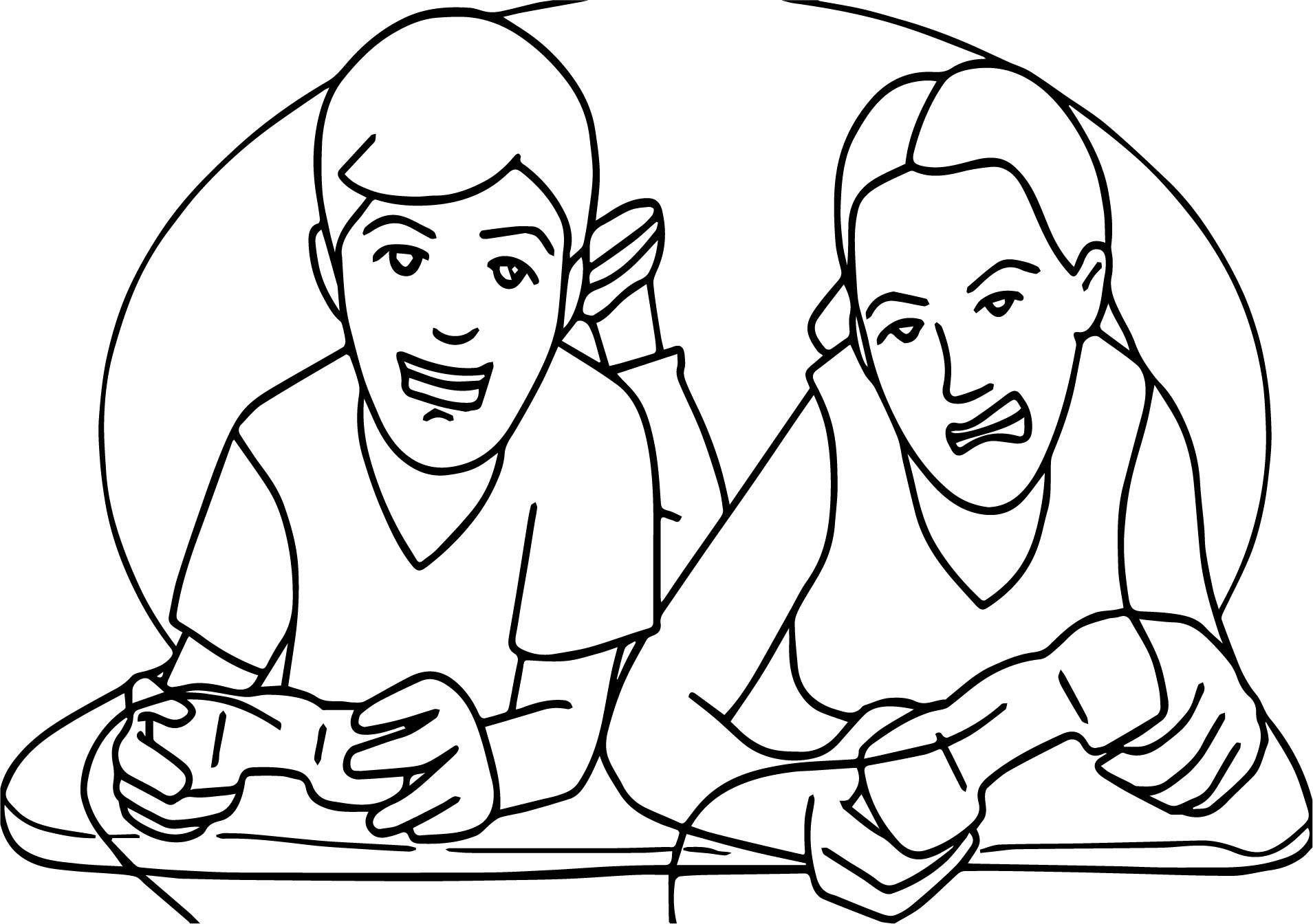 Children Coloring Game
 Two Kids Playing Video Game Playing puter Games