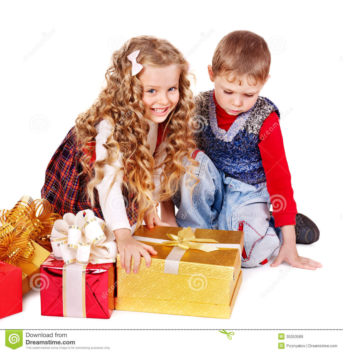 Children Gift
 Kids With Christmas Gift Box Stock Image Image of