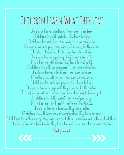 Children Learn What They Live Quotes
 "Children Learn What They Live" Free Printable Written