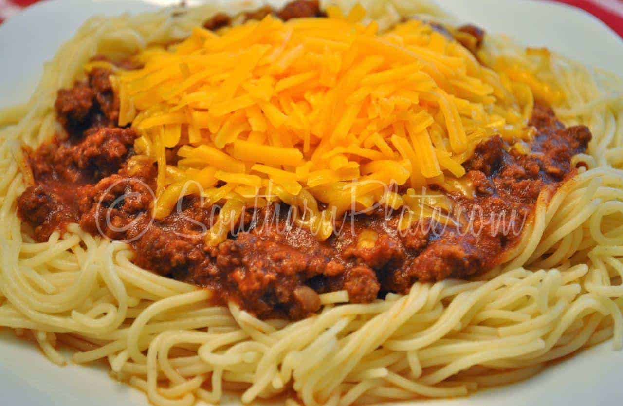 Chili On Spaghetti
 Bama Chili served Cincinnati Style