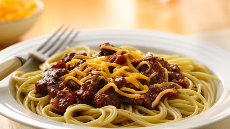 Chili On Spaghetti
 Slow Cooker Chili Over Spaghetti Recipe Pillsbury