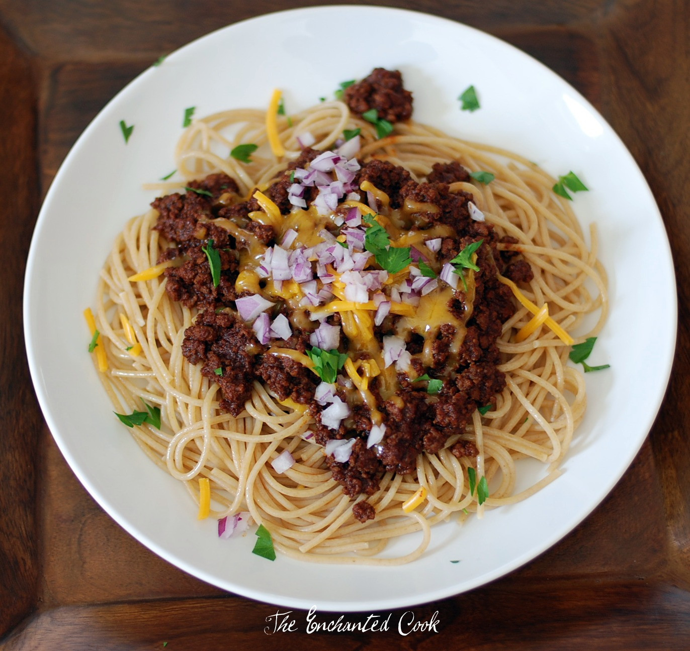 Chili On Spaghetti
 The Enchanted Cook Beer Chili Spaghetti