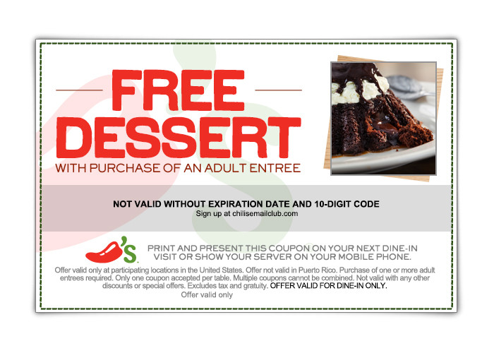 Chili'S Dessert Coupon
 FREE Dessert at Chili s Be e a Coupon Queen