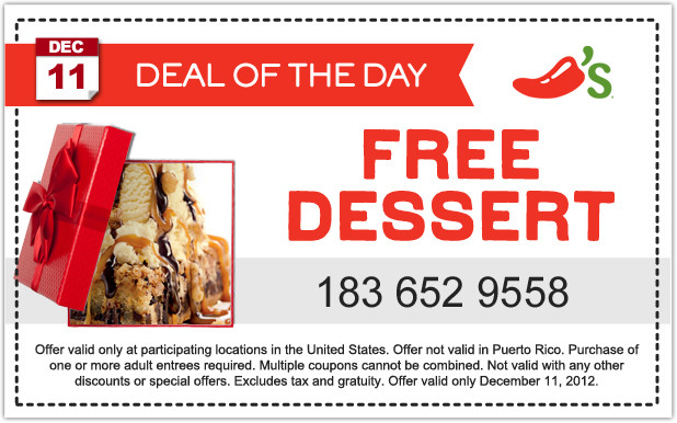 Chili'S Dessert Coupon
 Going Full Throttle Chili s Free Dessert Coupon