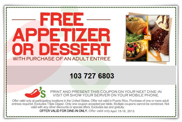 Chili'S Dessert Coupon
 coupon chili tv 2017