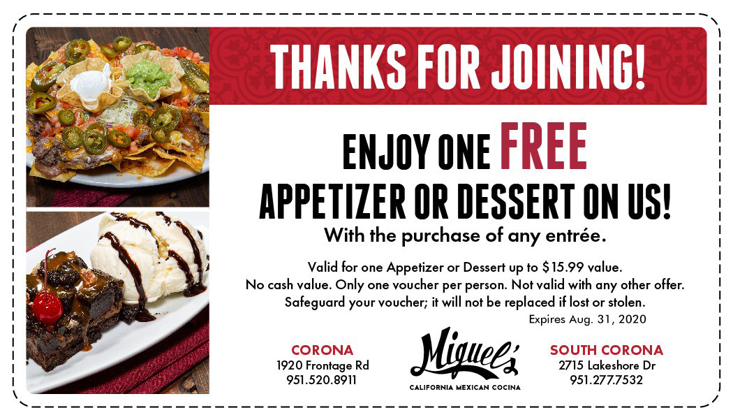 Chili'S Dessert Coupon
 MIG Free App or Dessert Coupon 0120