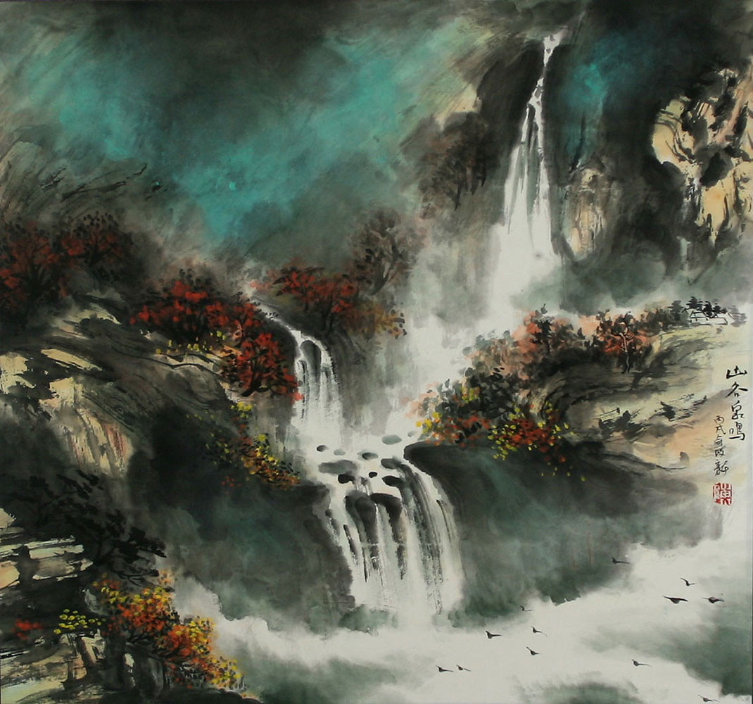 Chinese Landscape Painting
 Chinese Waterfall Landscape Painting Ancient Chinese