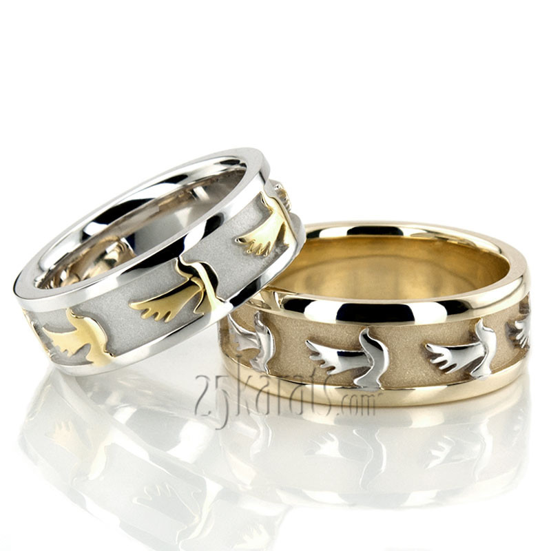 Christian Wedding Rings Sets
 HH HC 14K Gold Dove Motif Religious Wedding Ring Set