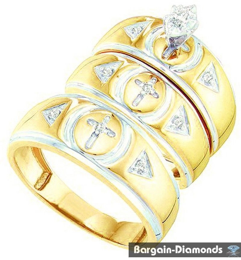Christian Wedding Rings Sets
 Christian Cross Diamond 16 carat 10K gold 3 Ring Wedding