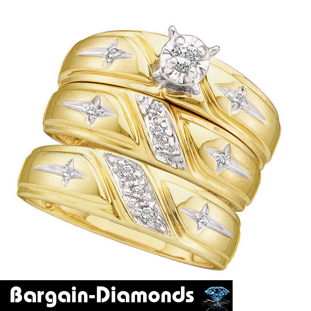 Christian Wedding Rings Sets
 diamond cross 3 ring 14K gold bridal engagement wedding