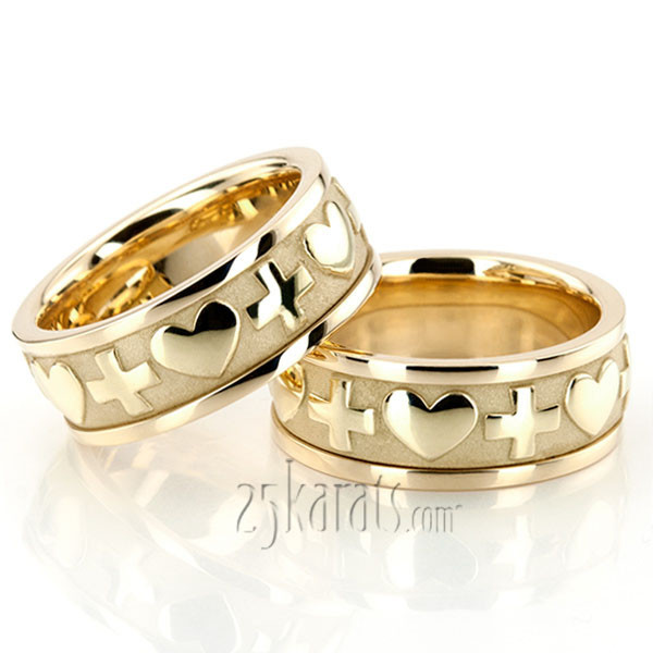 Christian Wedding Rings Sets
 HH HC 14K Gold Cross & Heart Christian Wedding Ring Set