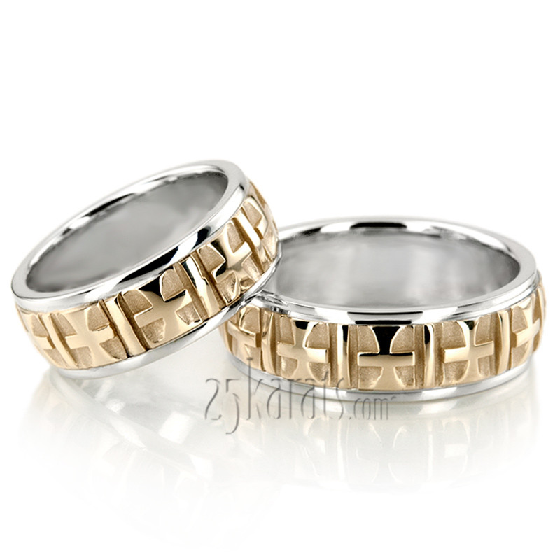 Christian Wedding Rings Sets
 HH BA 14K Gold Fine Cross Religious Wedding Ring Set