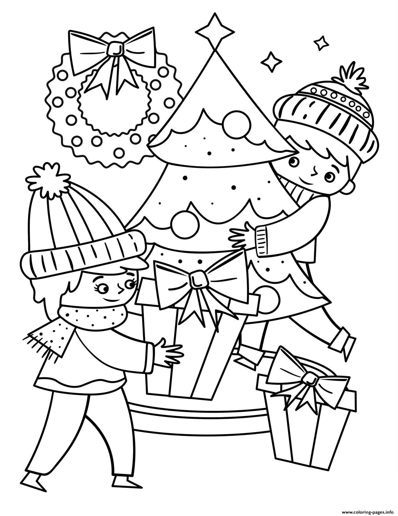 Christmas Coloring Pages For Children
 Christmas Kids Around The Christmas Tree Coloring Pages