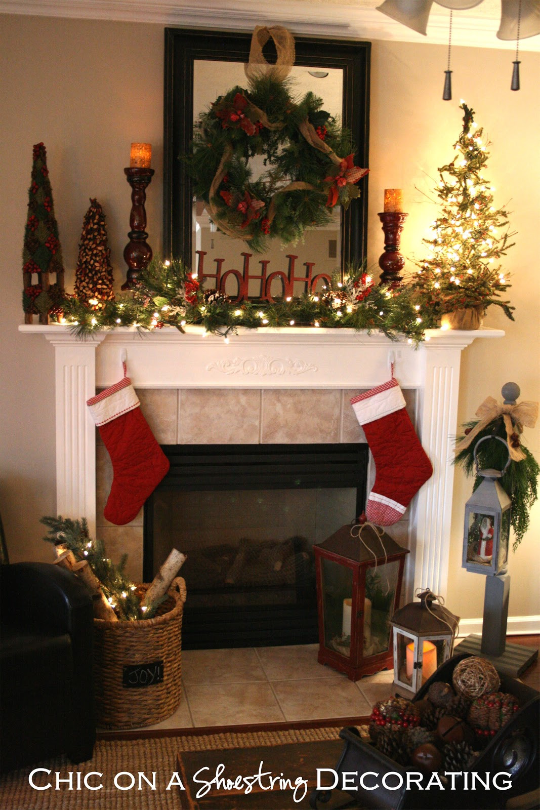 Christmas Fireplace Mantle Decorations
 Chic on a Shoestring Decorating Rustic Christmas Mantel