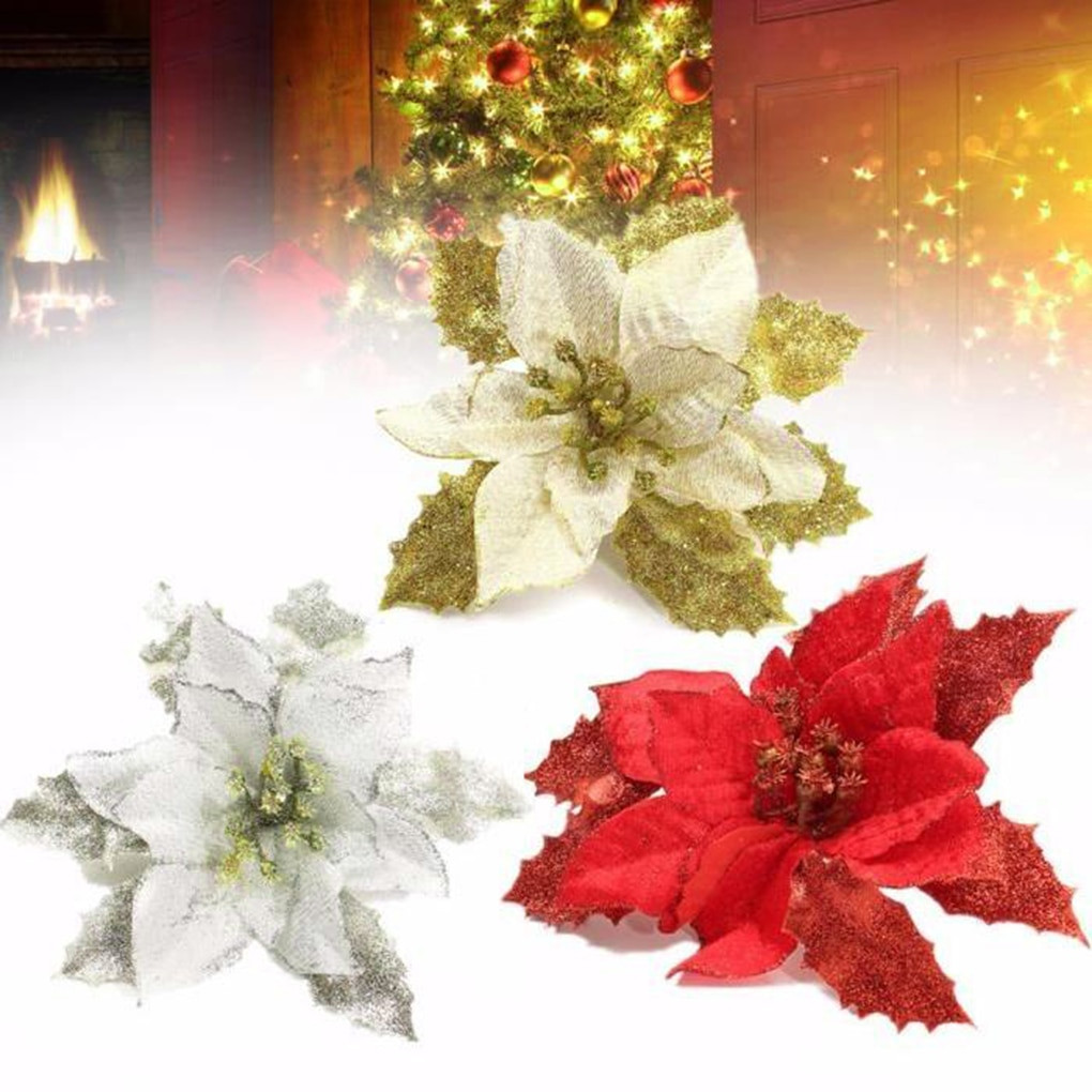 Christmas Flower Decorations
 Christmas Tree Decorations Artificial Flowers Xmas 15cm