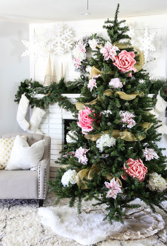 Christmas Flower Decorations
 She Tucks A Giant Flower Into Her Tree When The Camera