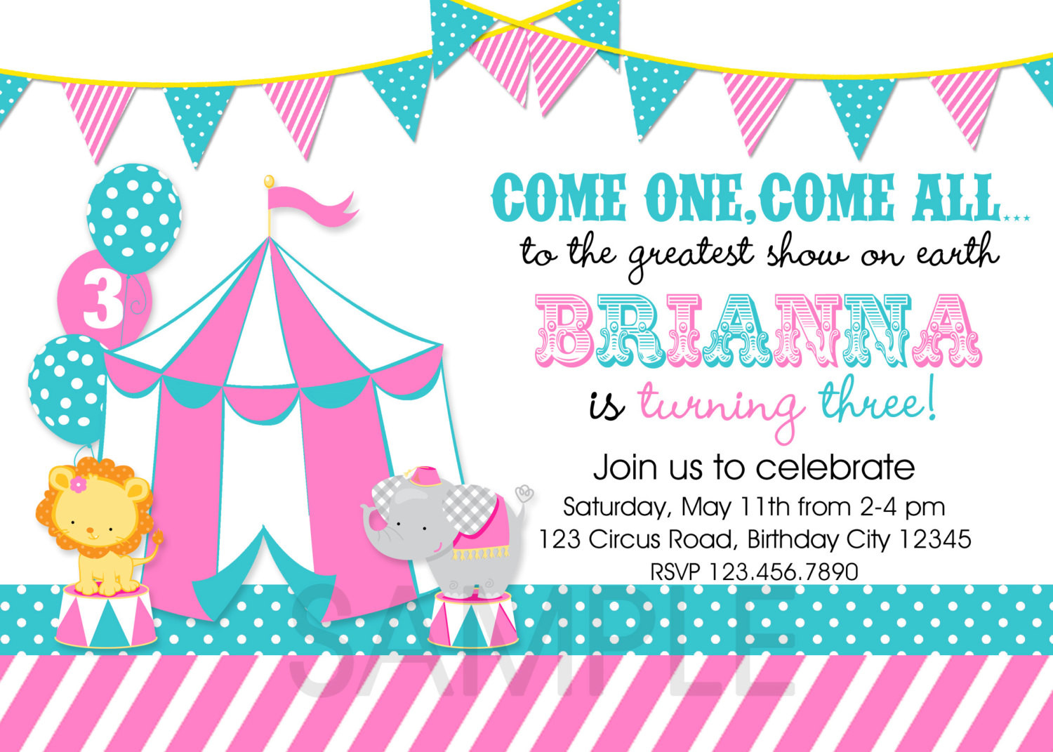 Circus Birthday Invitations
 Circus Birthday Invitation 1st Birthday by TheTrendyButterfly