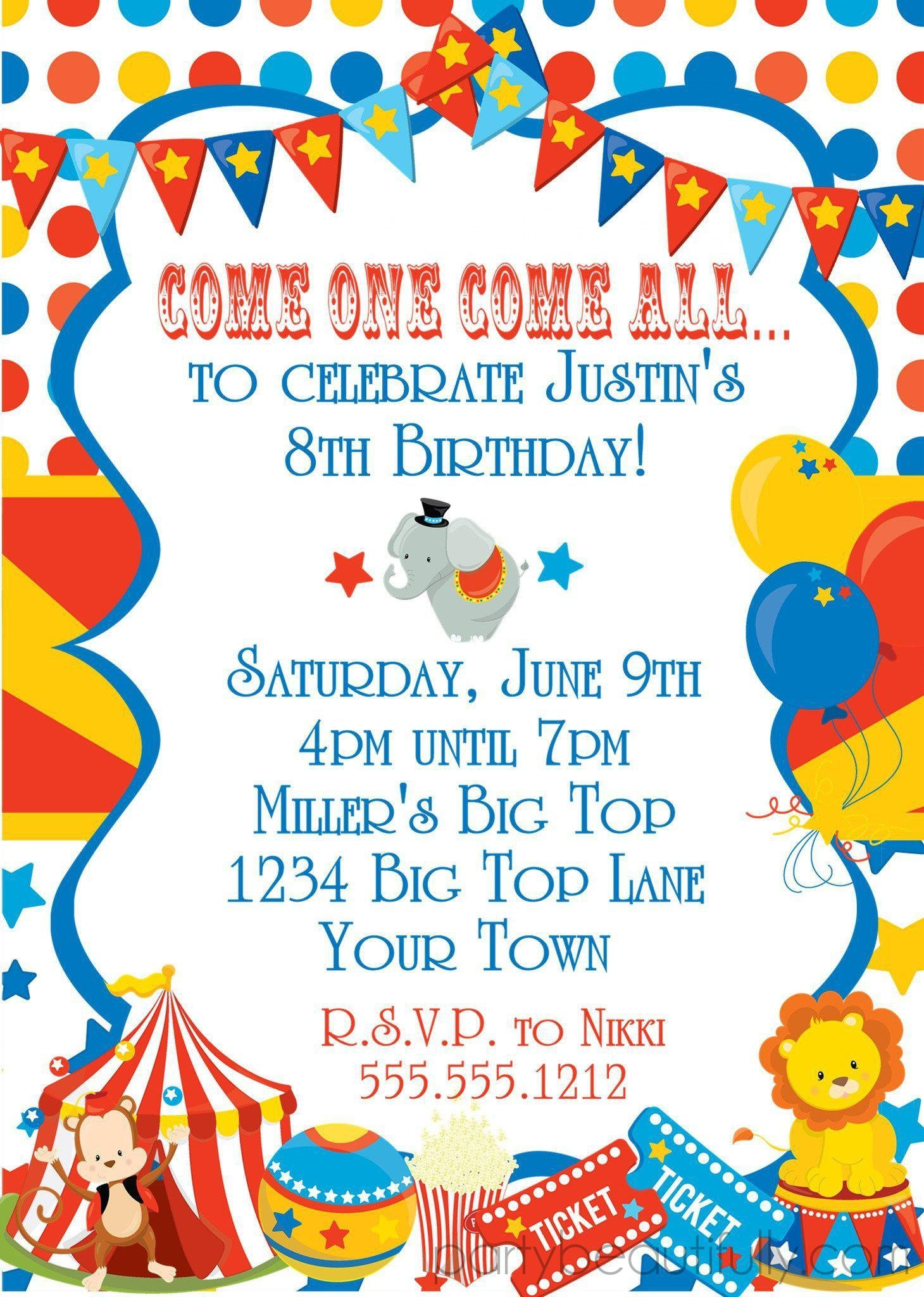 Circus Birthday Invitations
 Circus Birthday Party Invitations – Party Beautifully