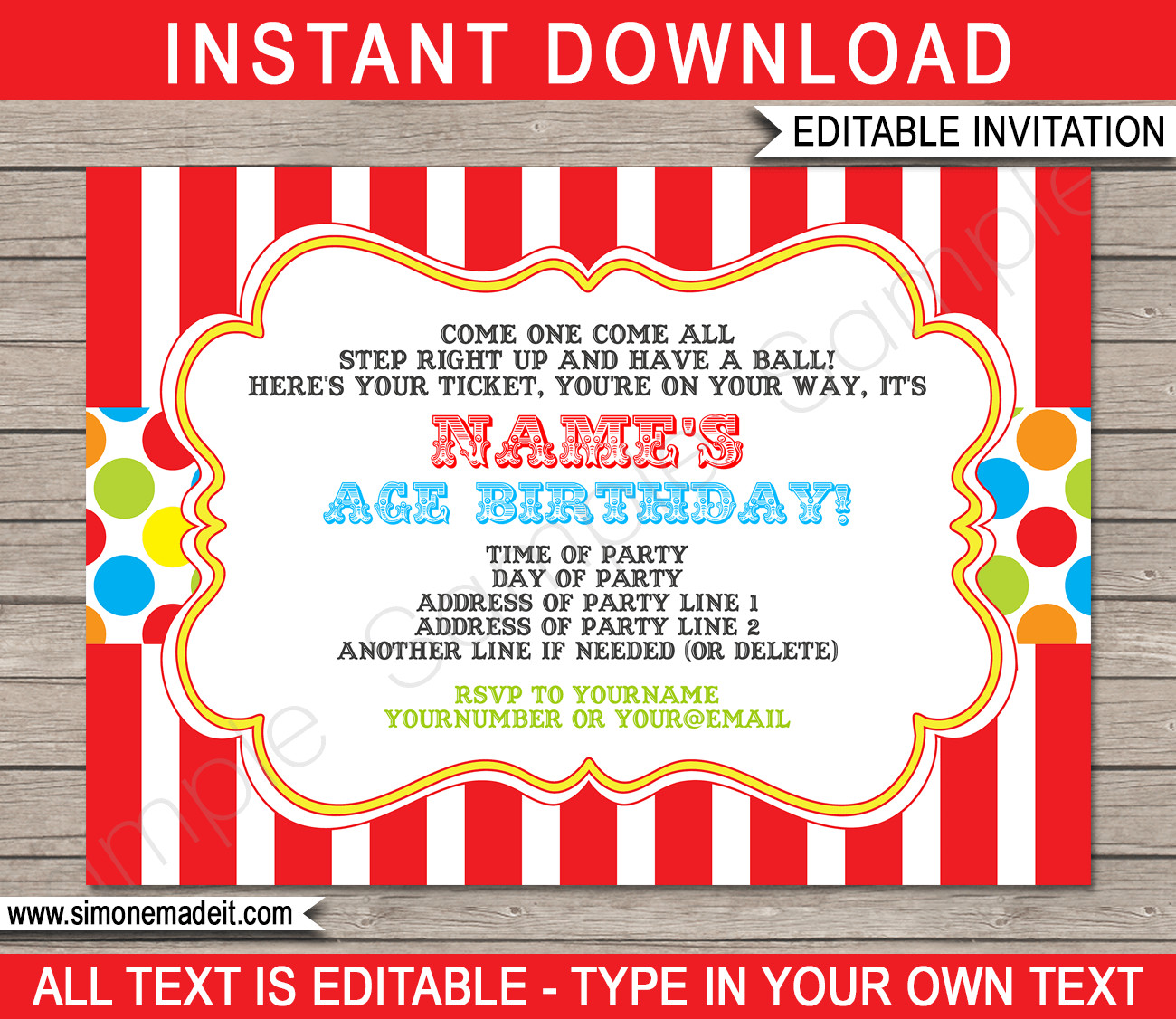 Circus Birthday Invitations
 Carnival Invitation Template