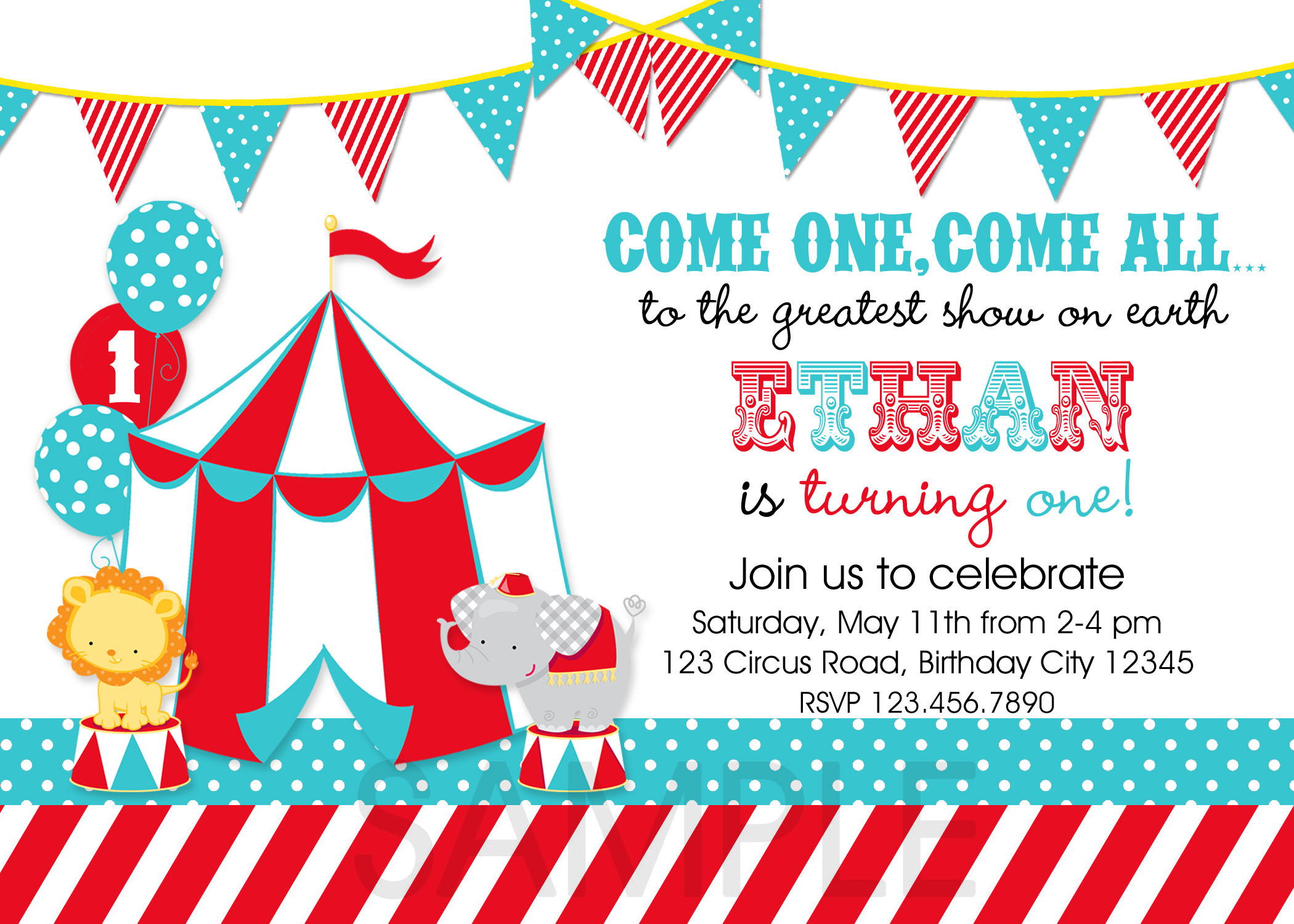 Circus Birthday Invitations
 Circus Birthday Invitation Carnival Birthday Invitation