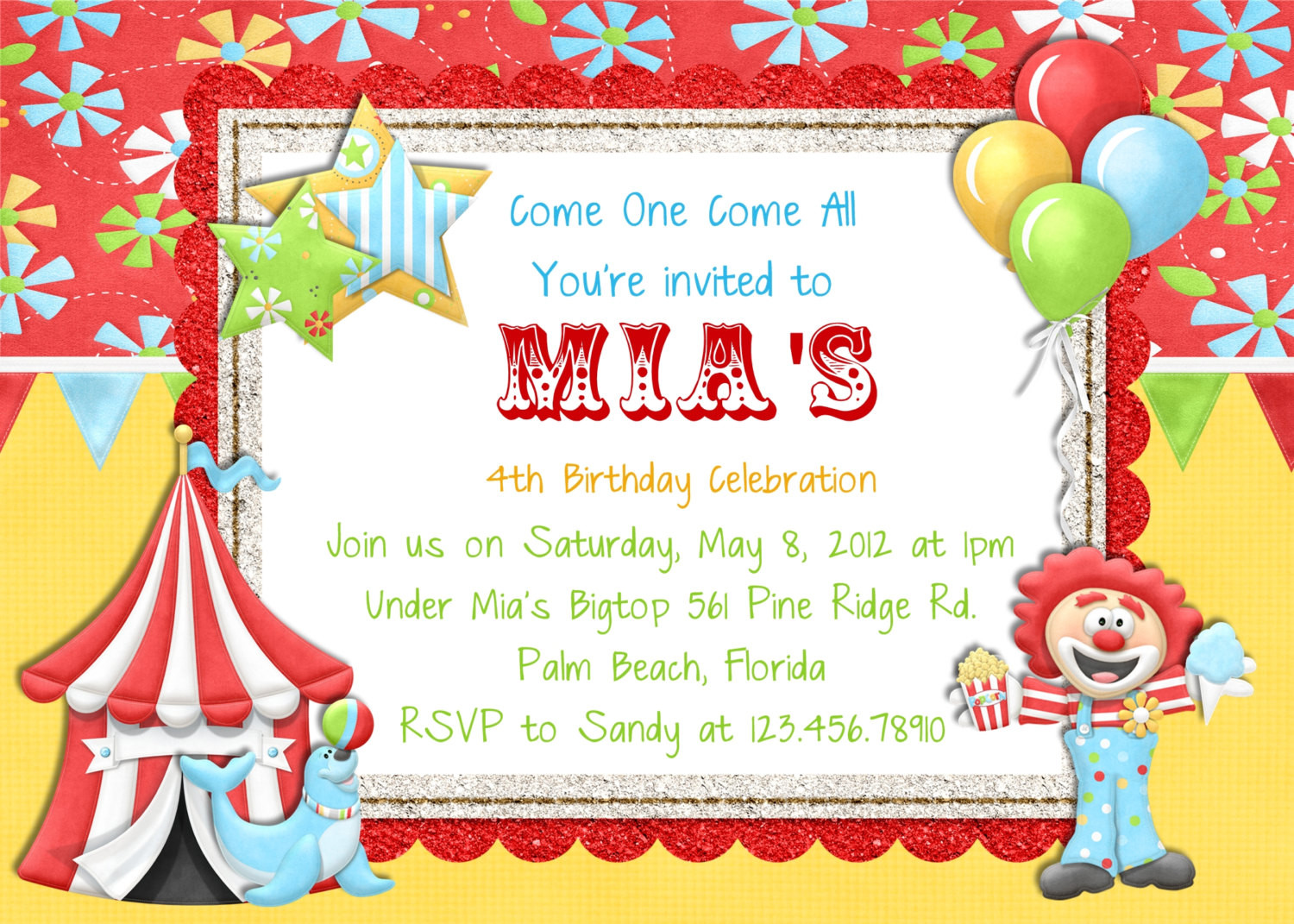 Circus Birthday Invitations
 Circus Carnival Birthday Invitation Printable by 3PeasPrints