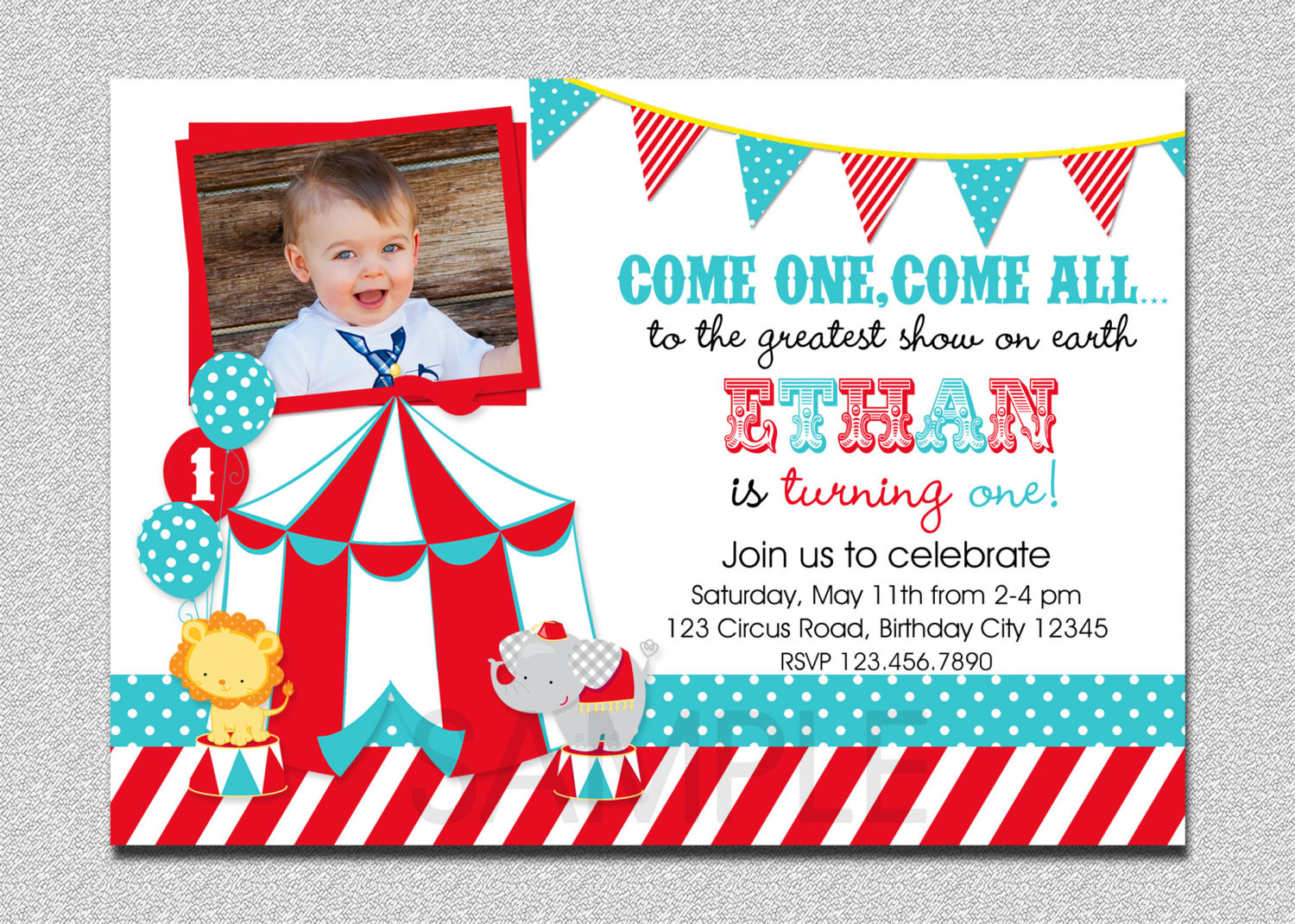 Circus Birthday Invitations
 Circus Birthday Invitation 1st Birthday Circus Party