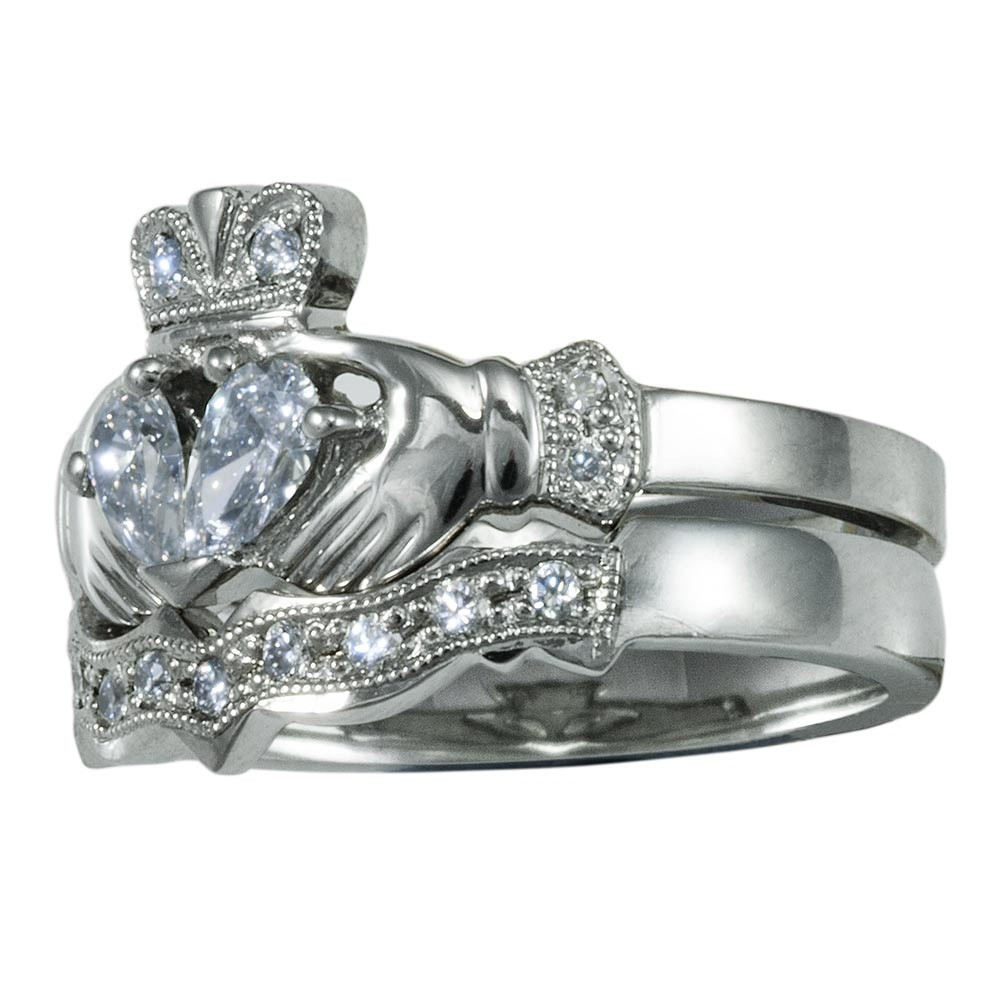 Claddagh Wedding Ring Sets
 14k White Gold Claddagh Diamond Engagement Ring & Wedding