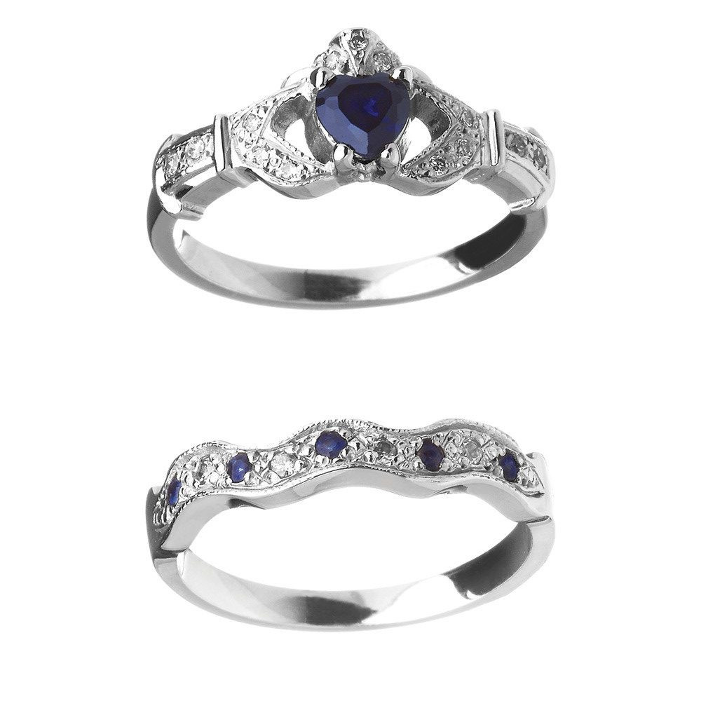 Claddagh Wedding Ring Sets
 14K Sapphire & Diamond Claddagh Engagement & Wedding Ring