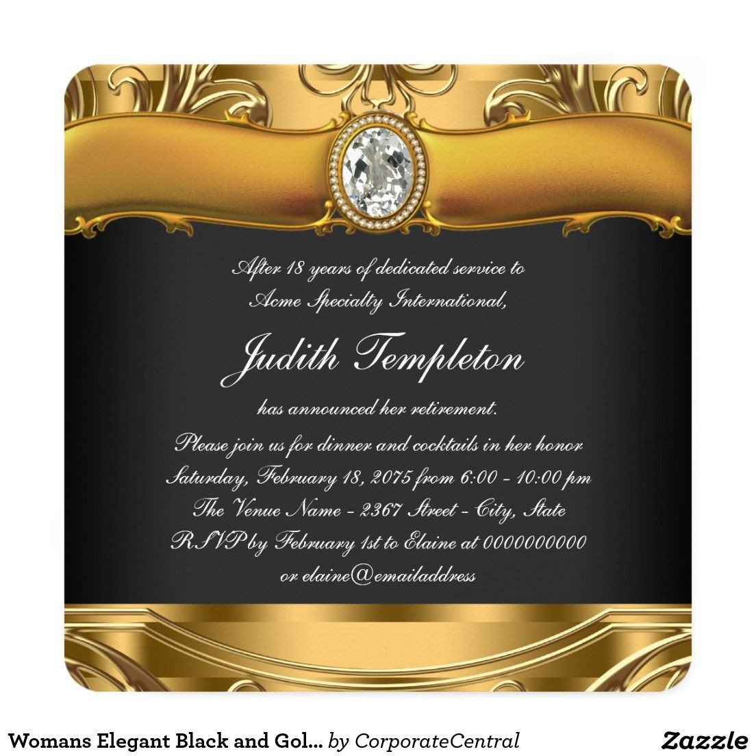 Classy Retirement Party Ideas
 Womans Elegant Black and Gold Retirement Party Invitation