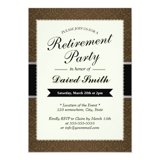 Classy Retirement Party Ideas
 Classy Brown Damask Retirement Party Invitations