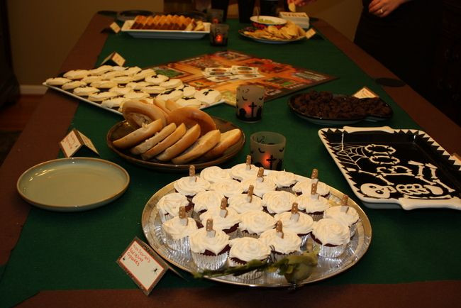 Clue Birthday Party
 Tablescape with Clue themed foods