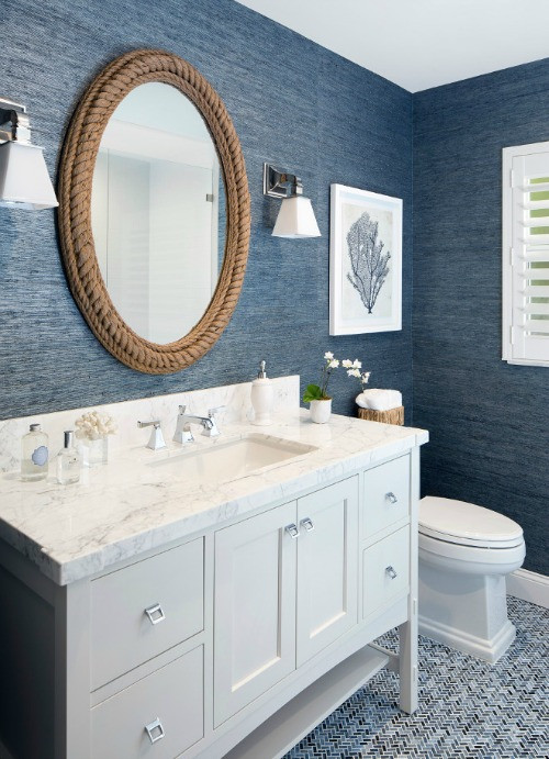 Coastal Bathroom Mirrors
 Nautical Living with Navy Blue White & Natural Textures