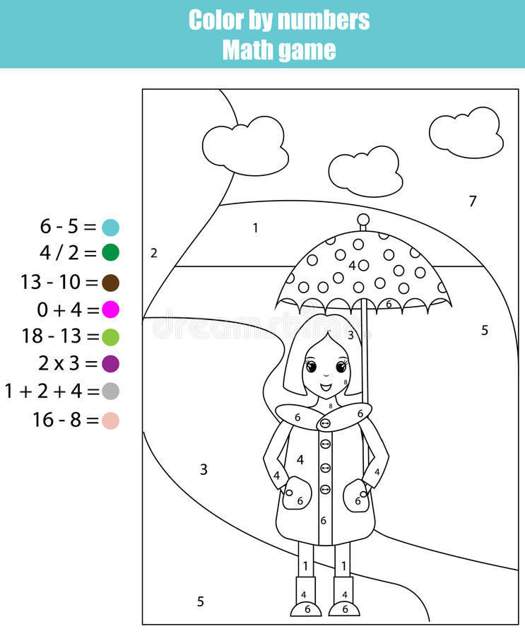 Coloring Games For Kids
 Coloring Page With Girl Color By Numbers Math Game Stock