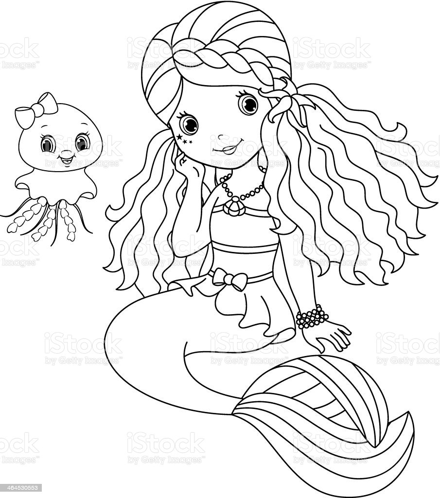 Coloring Pages For Kids Mermaid
 Mermaid Coloring Page Stock Illustration Download Image