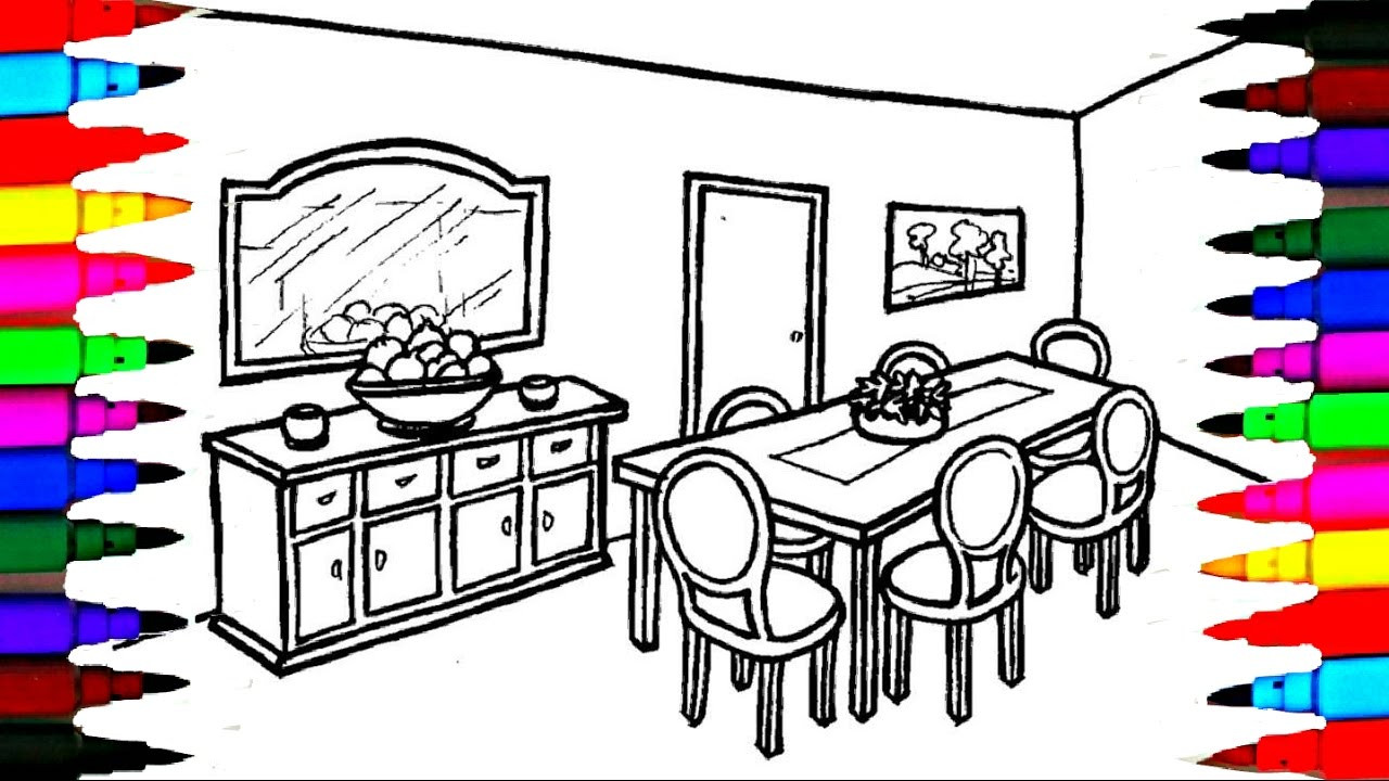 Coloring Table For Kids
 Coloring Pages Dining Table and Chairs l Mirror l Dining