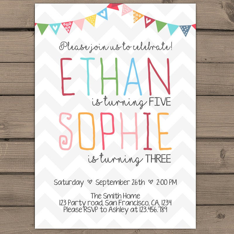 Combined Birthday Party Invitations
 Joint birthday invitation Joint Birthday Party InvitationTwins