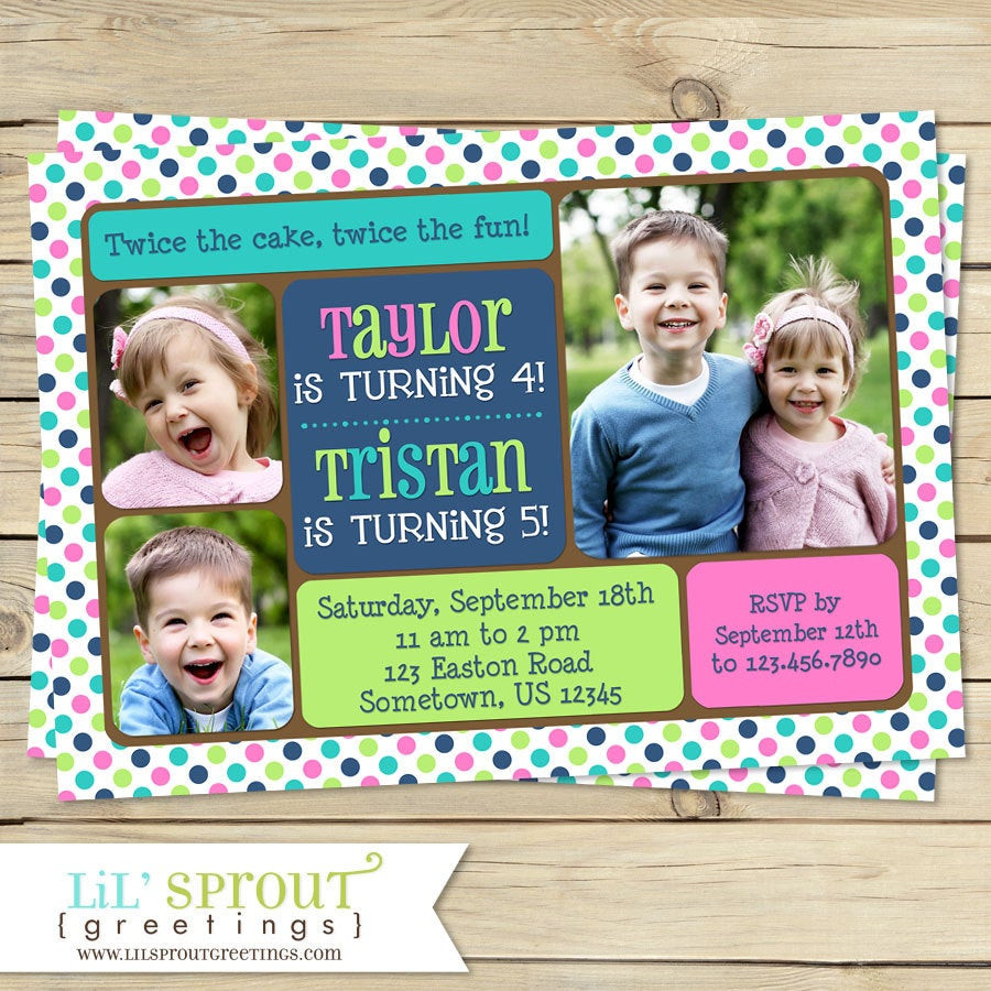 Combined Birthday Party Invitations
 Twin Joint or Sibling Birthday Invitation You Print